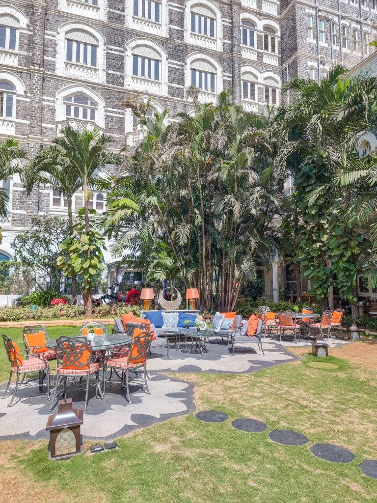 The outdoor area at the Taj Mahal Palace Hotel in Mumbai