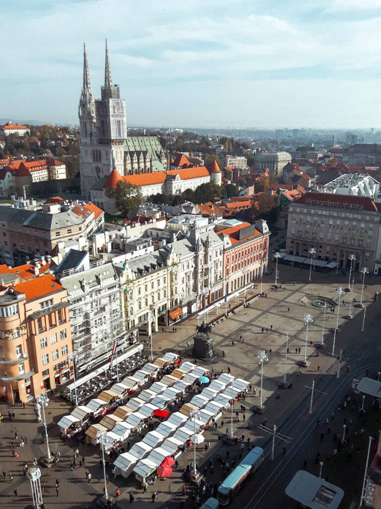 Zagreb Jelacic Square and the cathedral